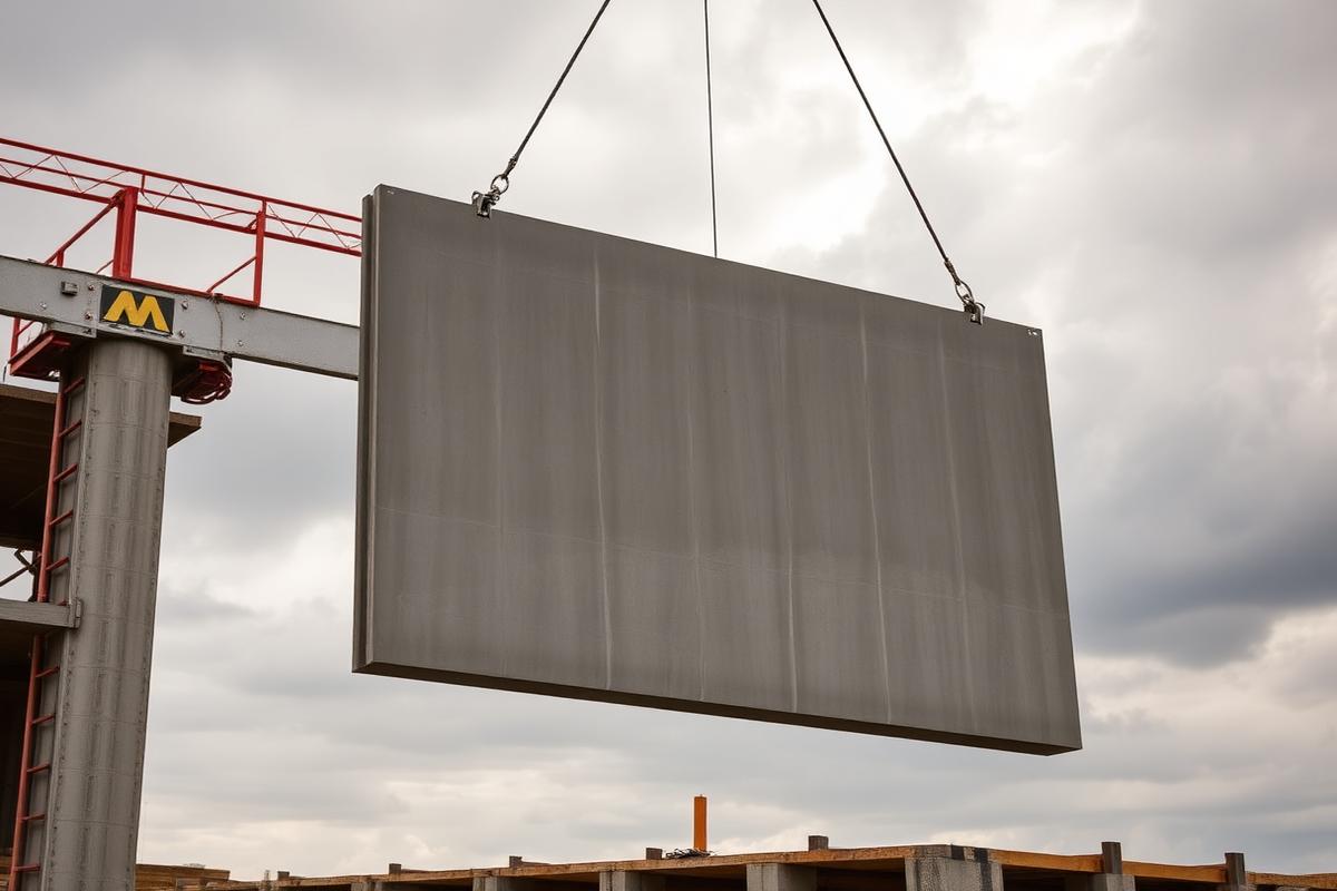 Precast concrete tilt panel being craned into place